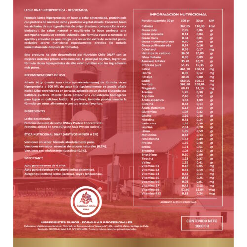 Leche Protein Descremada DNA® - Pura y Sabores - Pote - 1 Kilo - Imagen 2